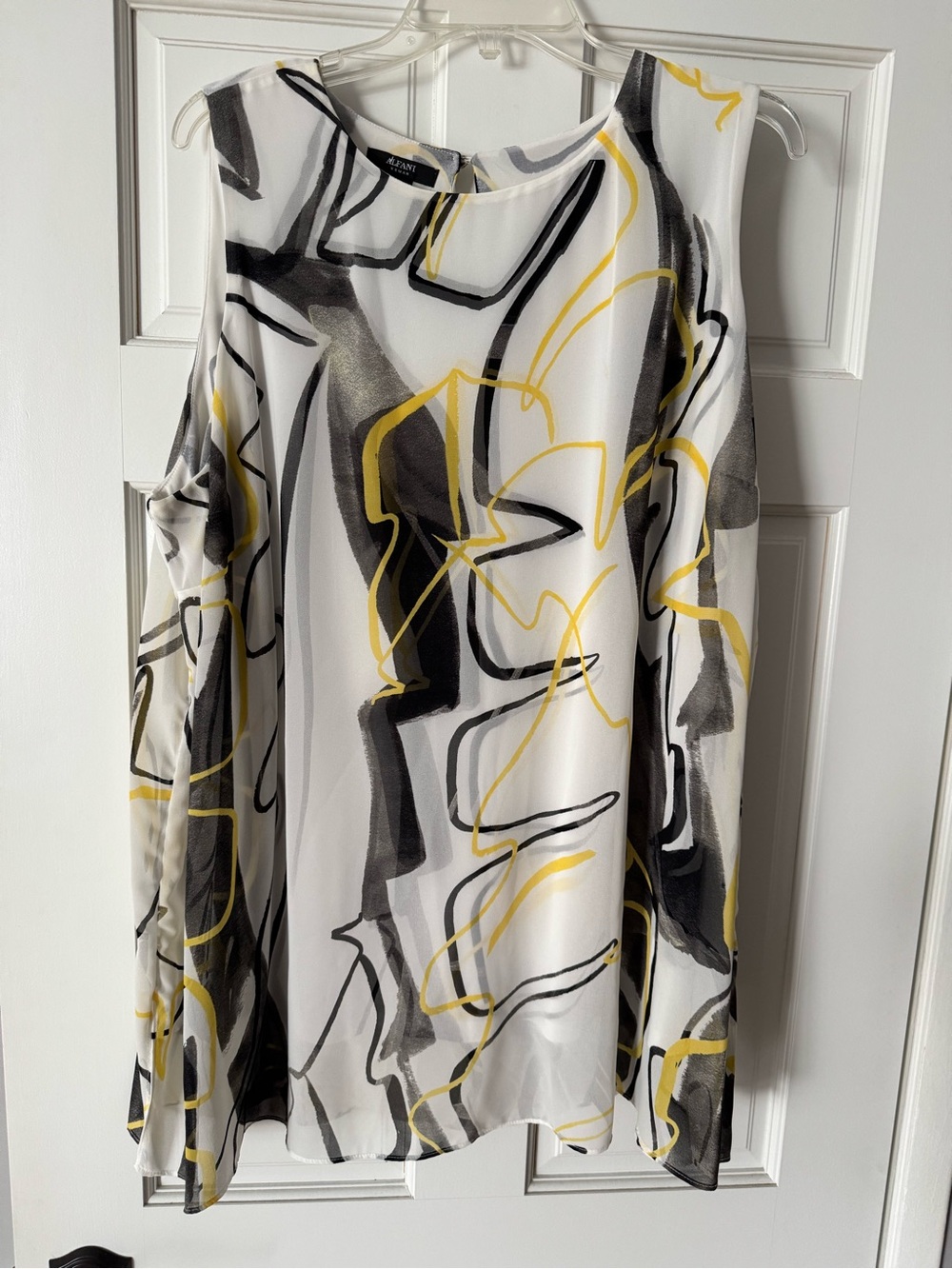 Alfani White Sleeveless Blouse with Black & Yellow Abstract Print